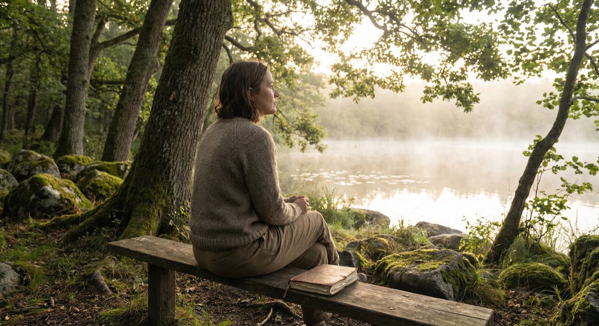 A person in reflection in nature